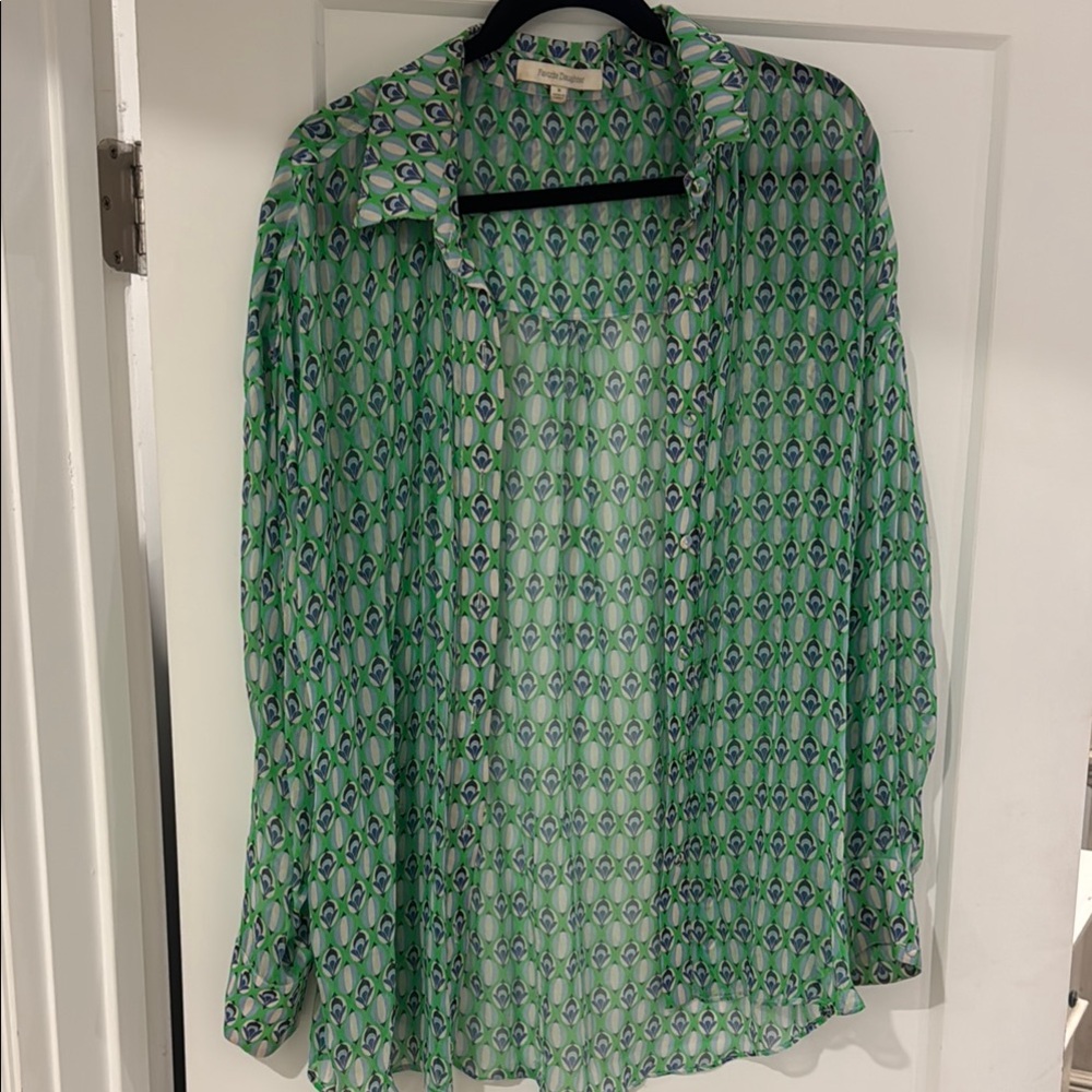 Favorite Daughter Green Patterned Silk Women's Blouse